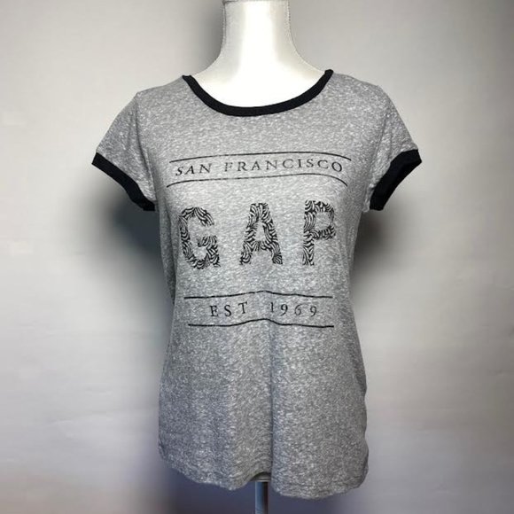 NWT GAP Women SAN FRANCISCO Graphic LOGO Heather Grey Burn-Out Tee - Picture 1 of 3
